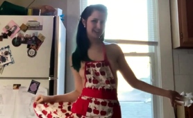 Sexy Slender Housewife Flaunts Her Perky Tits In The Kitchen