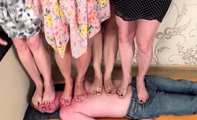 Femdom Babes Fulfilling Submissive Guy's Trampling Fantasy