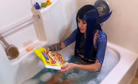 Cosplay Teen Vixen Flaunting Her Sexy Body In The Bathtub