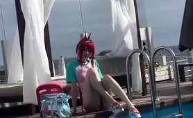 Cosplay Redhead Teen Seductress Posing In Bikini In The Pool