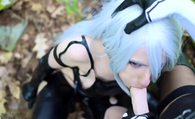 Cosplay teen slut subjected to hardcore lesbian strapon fuck