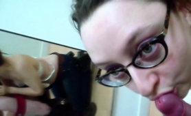 Busty Girl With Glasses Milks A Cock With Her Lips In Public